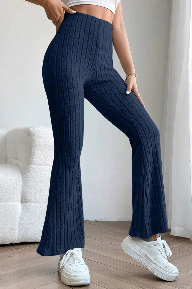 Basic Bae Full Size Ribbed High Waist Flare Pants - AMVIM