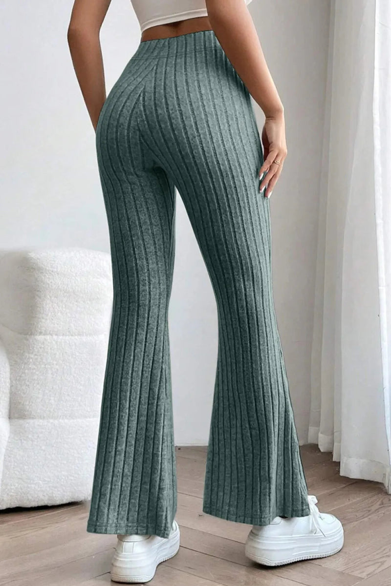 Basic Bae Full Size Ribbed High Waist Flare Pants - AMVIM