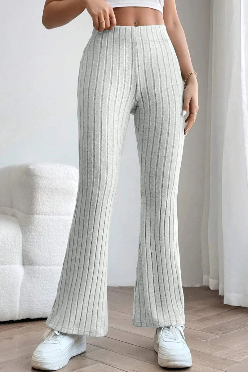 Basic Bae Full Size Ribbed High Waist Flare Pants - AMVIM
