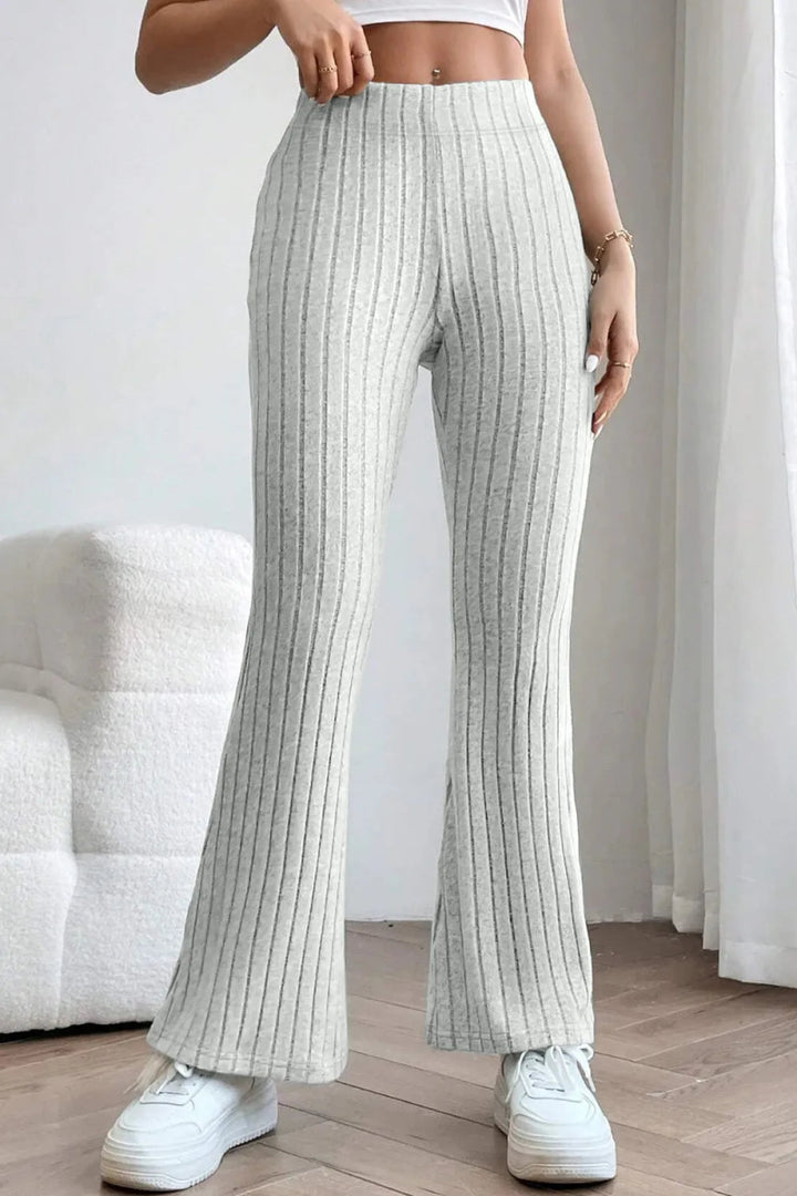 Basic Bae Full Size Ribbed High Waist Flare Pants - AMVIM