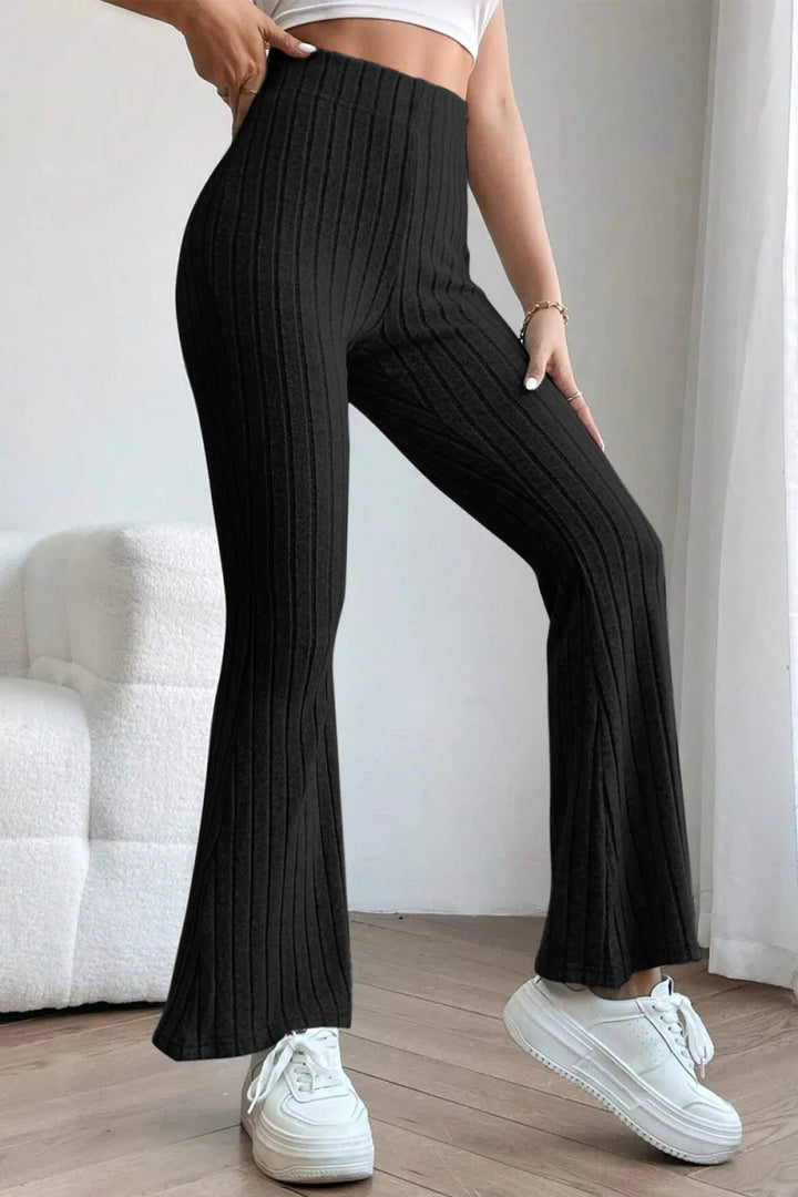 Basic Bae Full Size Ribbed High Waist Flare Pants - AMVIM