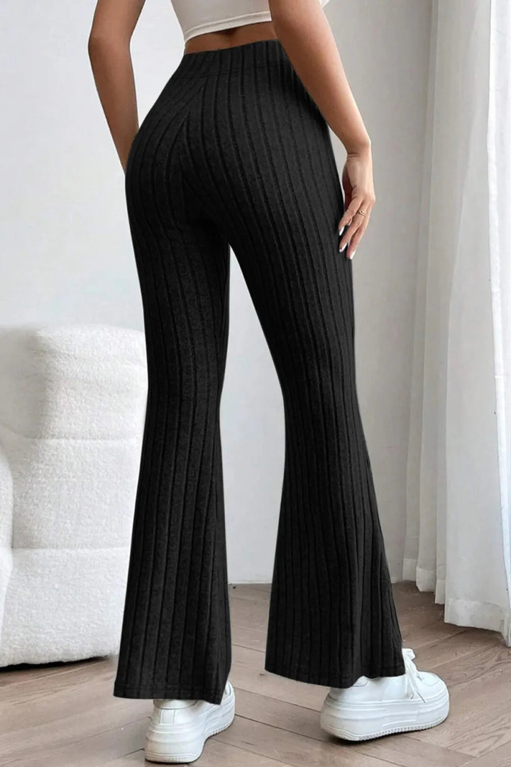 Basic Bae Full Size Ribbed High Waist Flare Pants - AMVIM