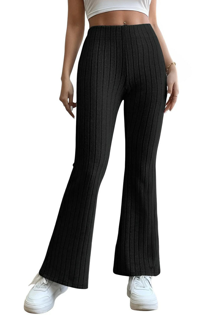 Basic Bae Full Size Ribbed High Waist Flare Pants - AMVIM