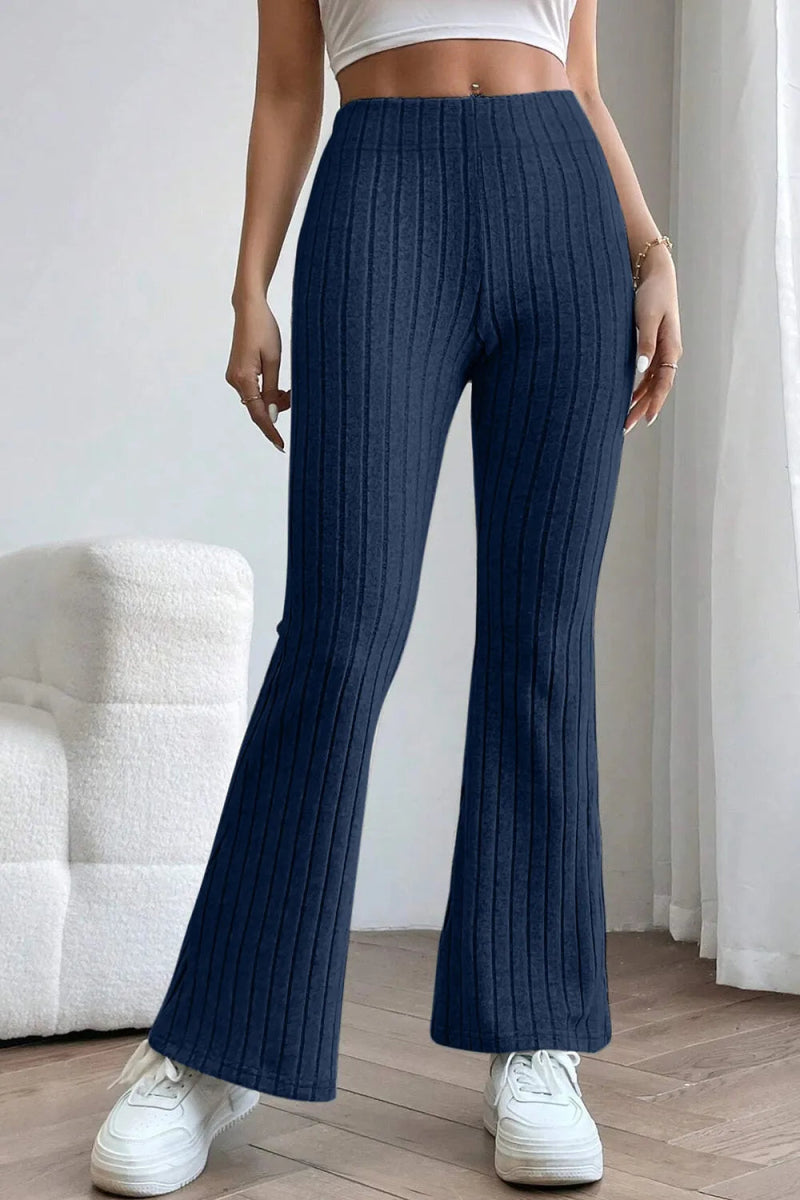 Basic Bae Full Size Ribbed High Waist Flare Pants - AMVIM