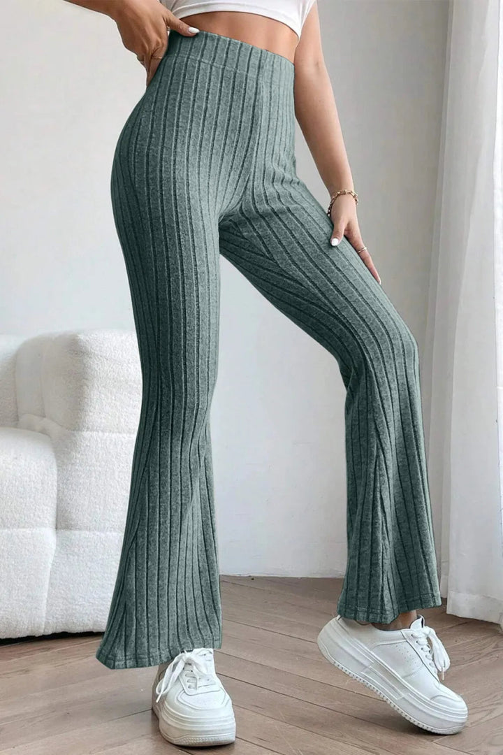 Basic Bae Full Size Ribbed High Waist Flare Pants - AMVIM