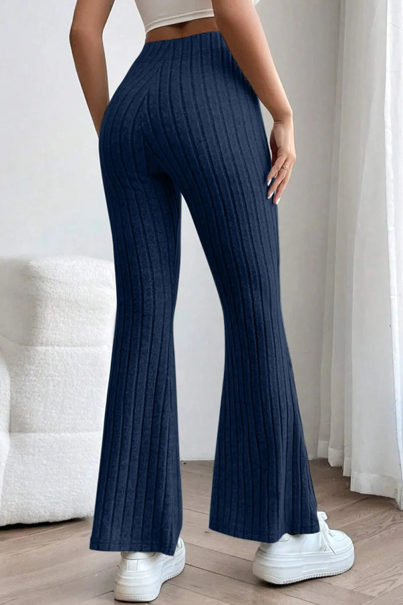 Basic Bae Full Size Ribbed High Waist Flare Pants - AMVIM
