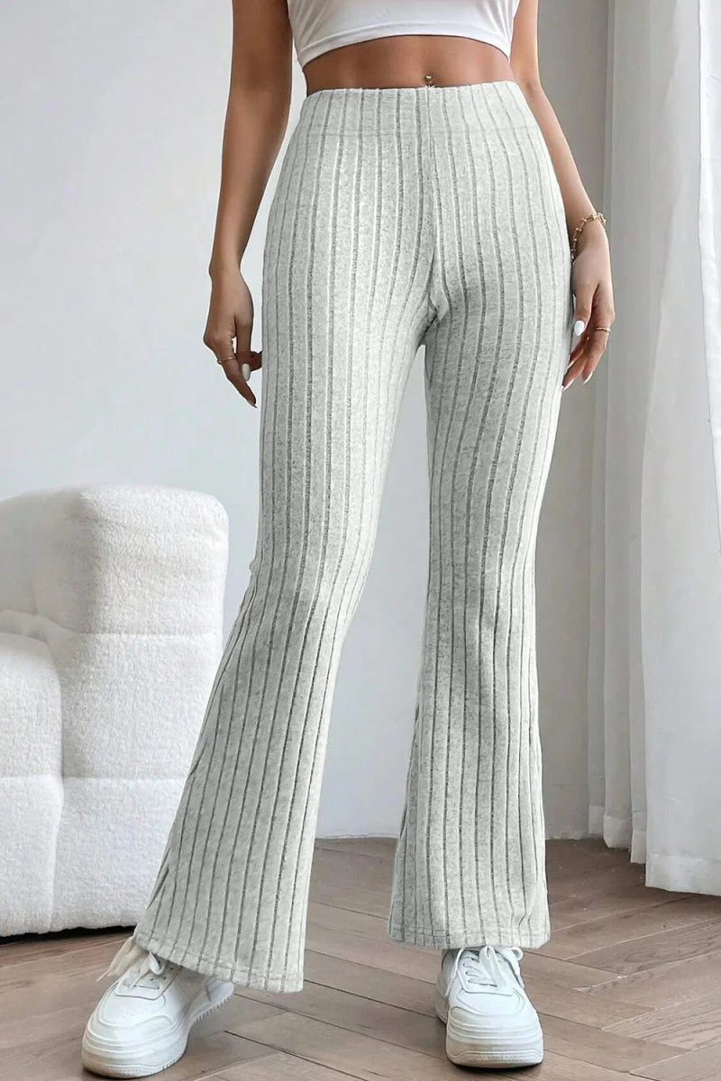 Basic Bae Full Size Ribbed High Waist Flare Pants - AMVIM