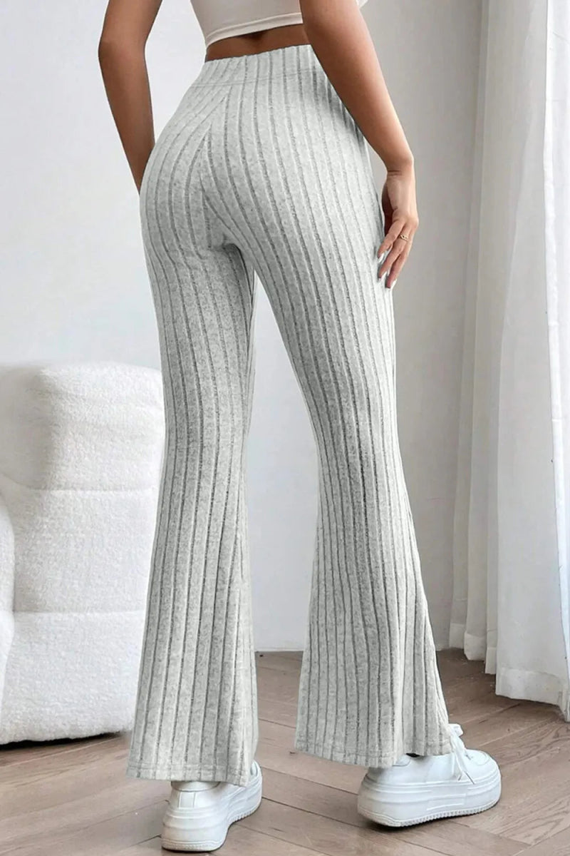 Basic Bae Full Size Ribbed High Waist Flare Pants - AMVIM