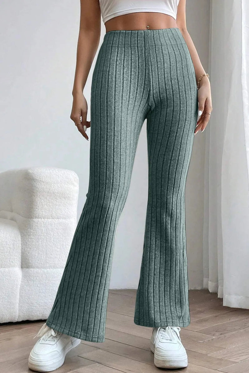 Basic Bae Full Size Ribbed High Waist Flare Pants - AMVIM