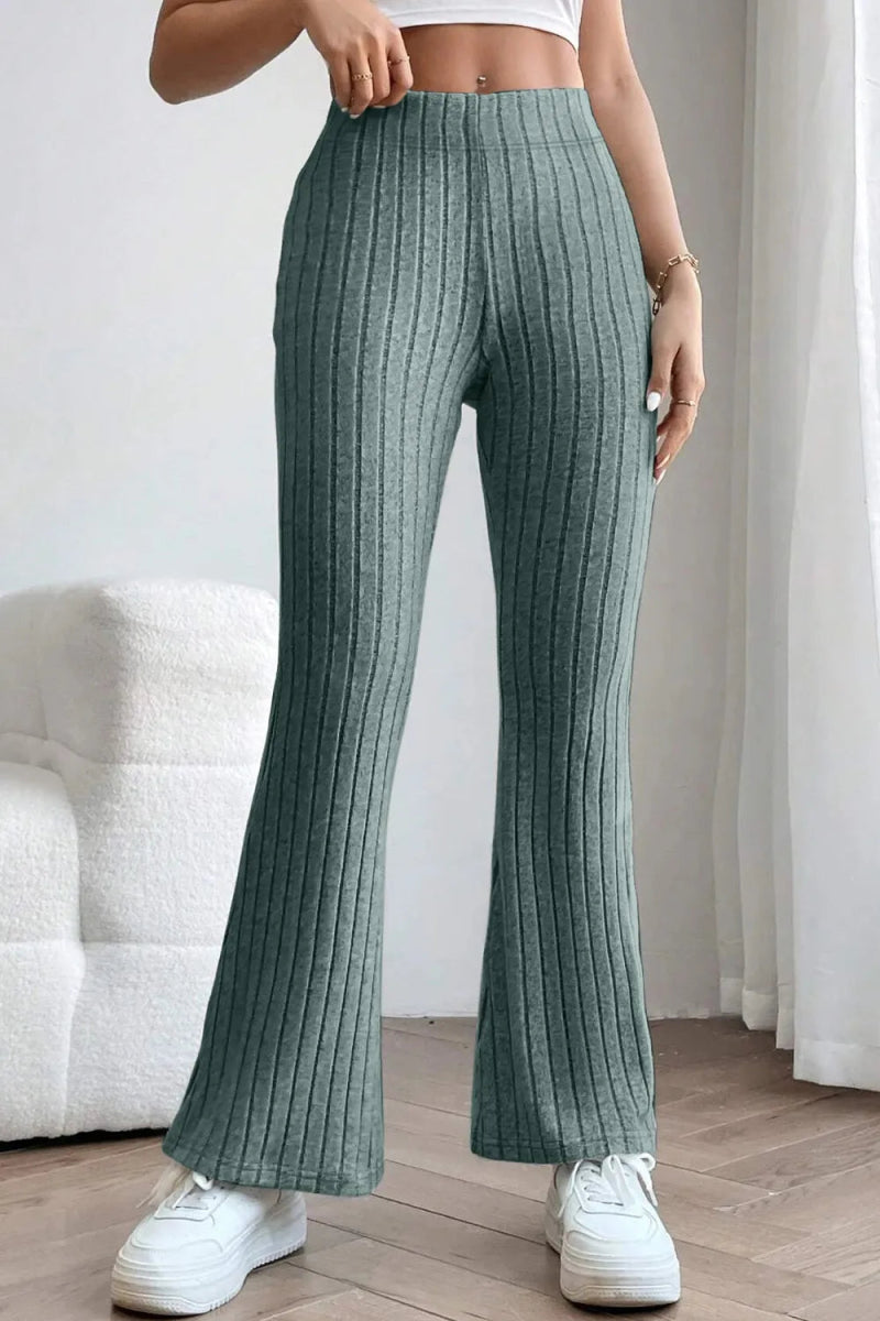 Basic Bae Full Size Ribbed High Waist Flare Pants - AMVIM