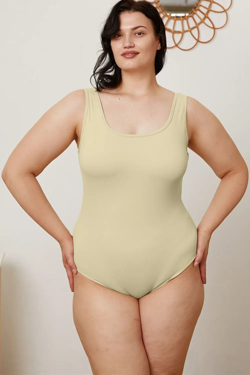 Basic Sleeveless Square Neck Full Bodysuit - AMVIM