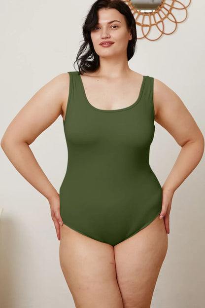 Basic Sleeveless Square Neck Full Bodysuit - AMVIM