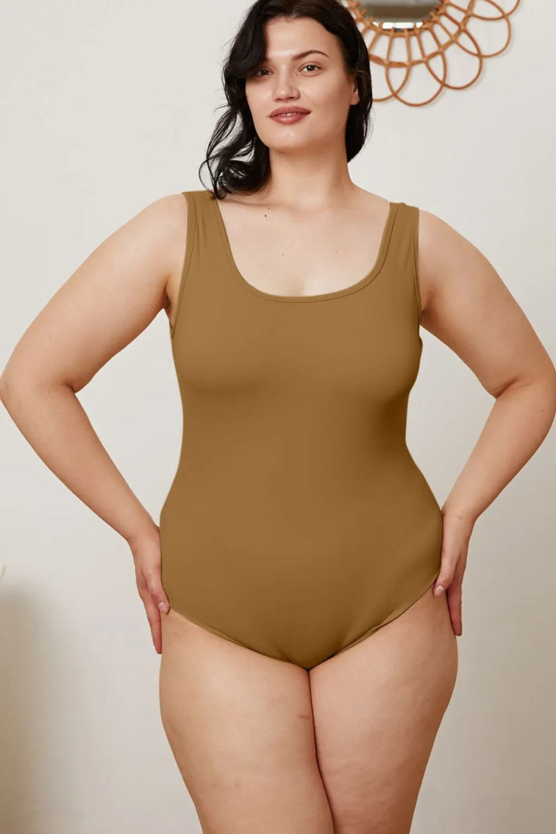 Basic Sleeveless Square Neck Full Bodysuit - AMVIM