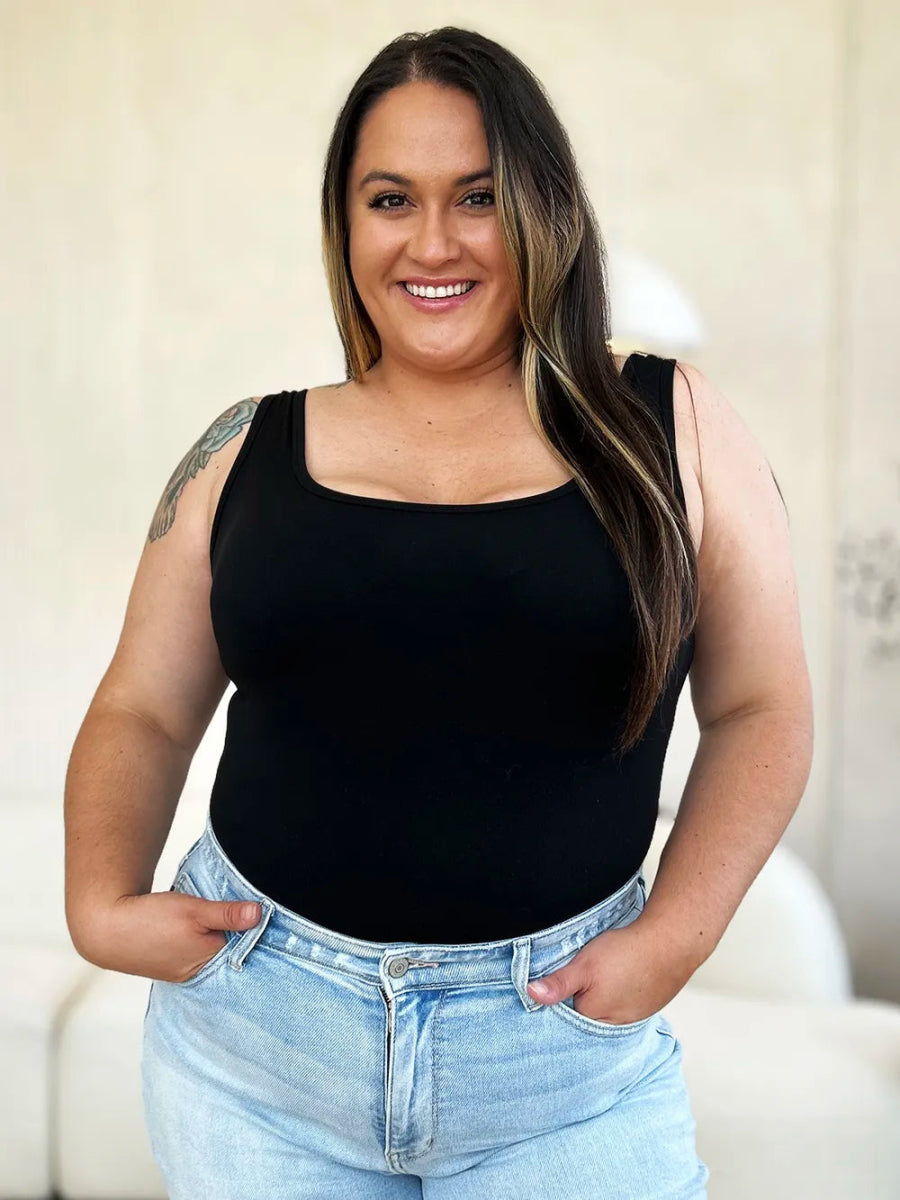 Basic Sleeveless Square Neck Full Bodysuit - AMVIM