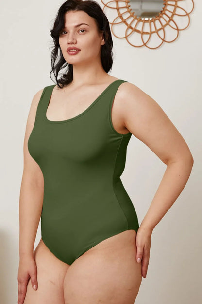 Basic Sleeveless Square Neck Full Bodysuit - AMVIM