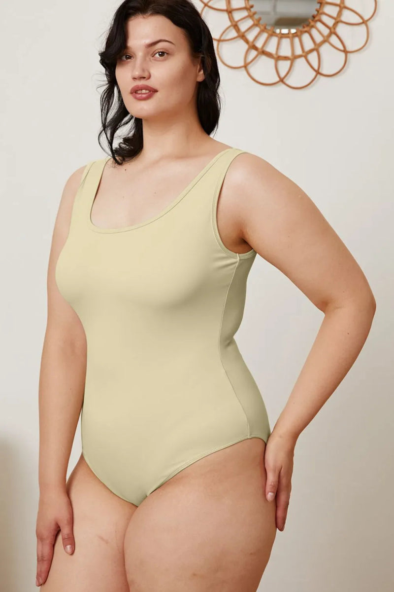 Basic Sleeveless Square Neck Full Bodysuit - AMVIM