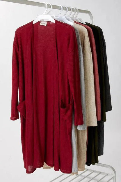BiBi Pockets Thermal Open Front Cardigan - AMVIM