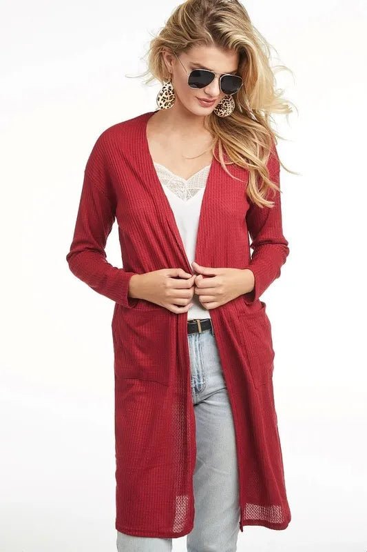 BiBi Pockets Thermal Open Front Cardigan - AMVIM