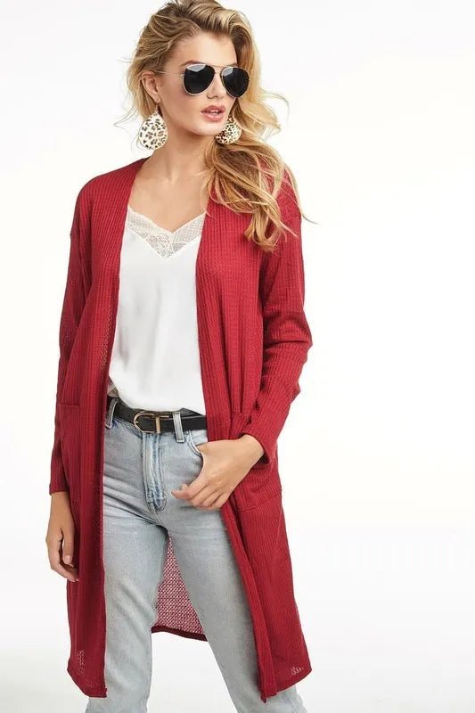 BiBi Pockets Thermal Open Front Cardigan - AMVIM