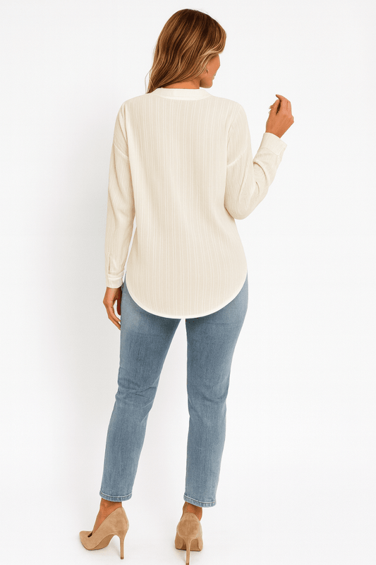 Blouse Drop Shoulder V - Neck Button Lightweight Daily Top - AMVIM