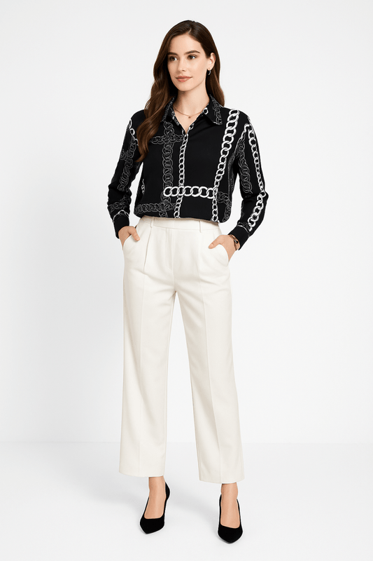 Blouse loose fit chain print drop shoulder summer top - AMVIM