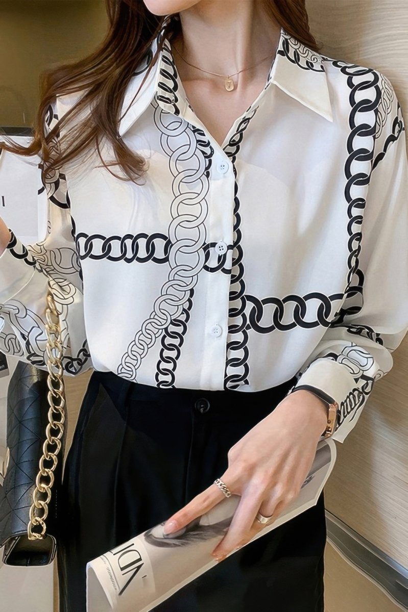 Blouse loose fit chain print drop shoulder summer top - AMVIM