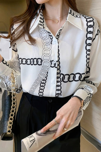 Blouse loose fit chain print drop shoulder summer top - AMVIM