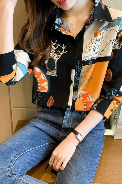 Blouse loose fit chain print drop shoulder summer top - AMVIM
