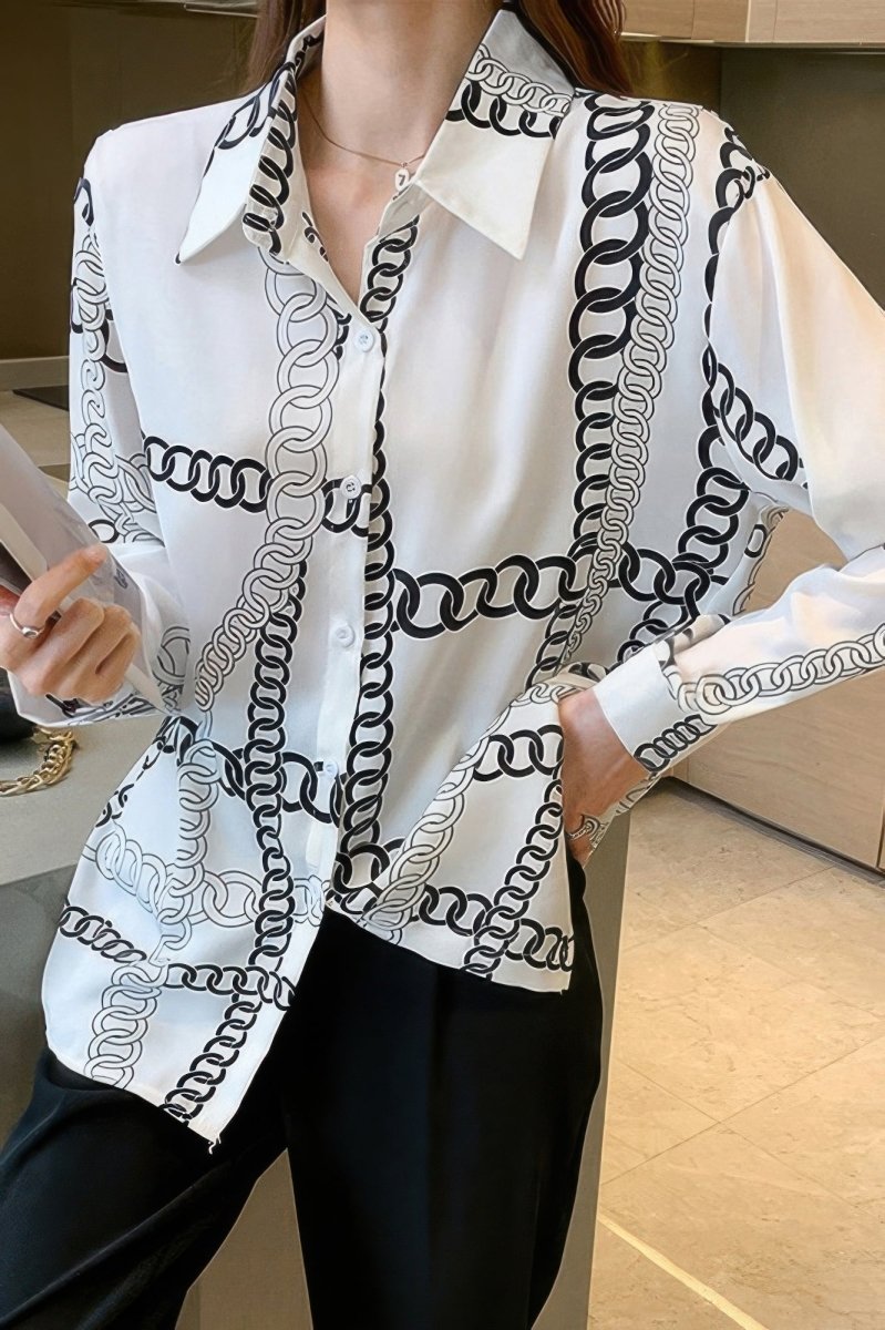 Blouse loose fit chain print drop shoulder summer top - AMVIM