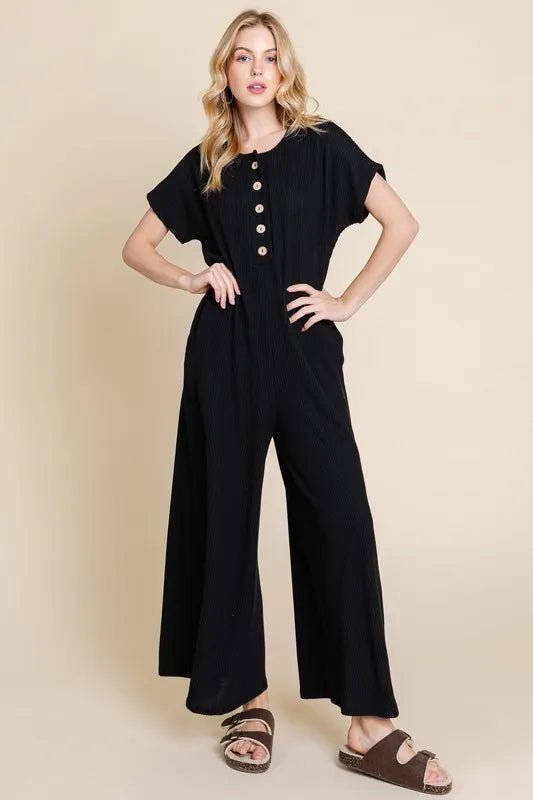 BOMBOM Rib Knit Jumpsuit with Button Detail - AMVIM
