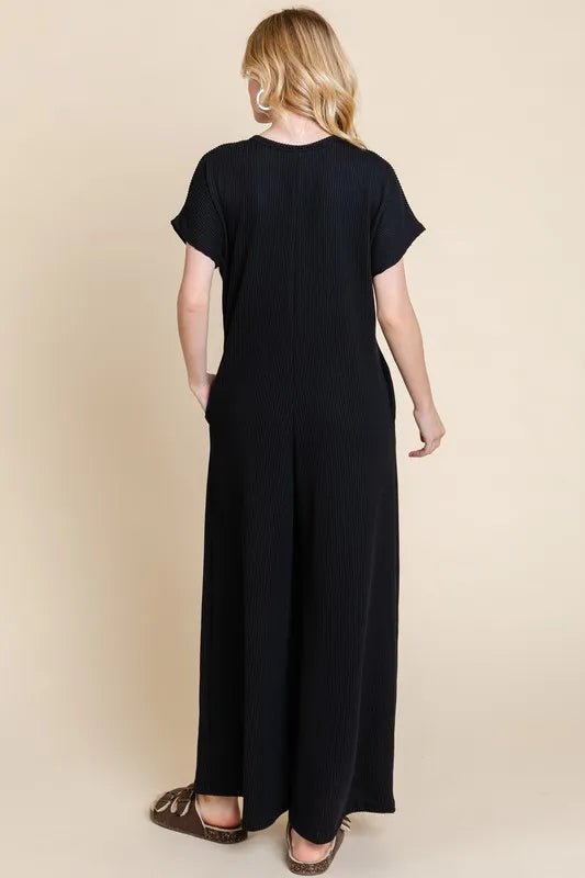 BOMBOM Rib Knit Jumpsuit with Button Detail - AMVIM