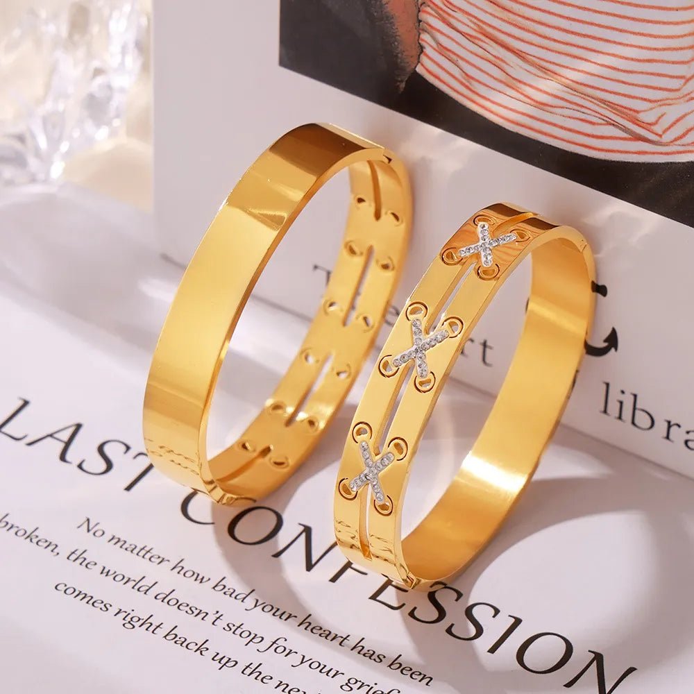 Bracelet Gold - Plated Czech Diamond Stainless Steel Elegant - AMVIM