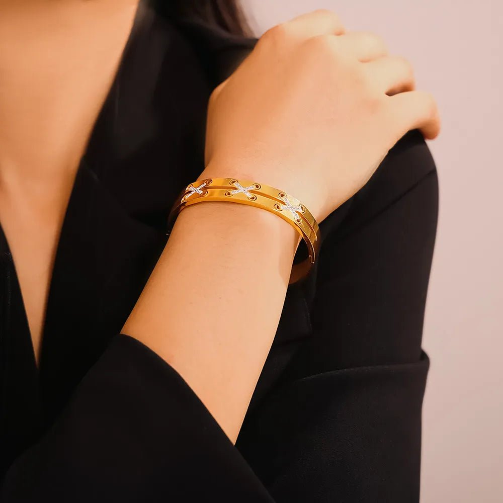 Bracelet Gold - Plated Czech Diamond Stainless Steel Elegant - AMVIM