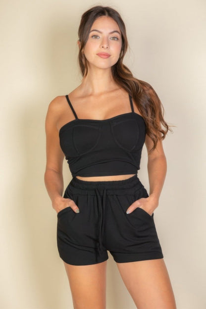 Bustier Cami Top & Slant Pocket Wide Shorts - AMVIM