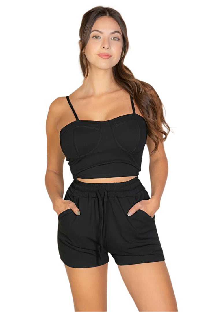 Bustier Cami Top &amp; Slant Pocket Wide Shorts - AMVIM