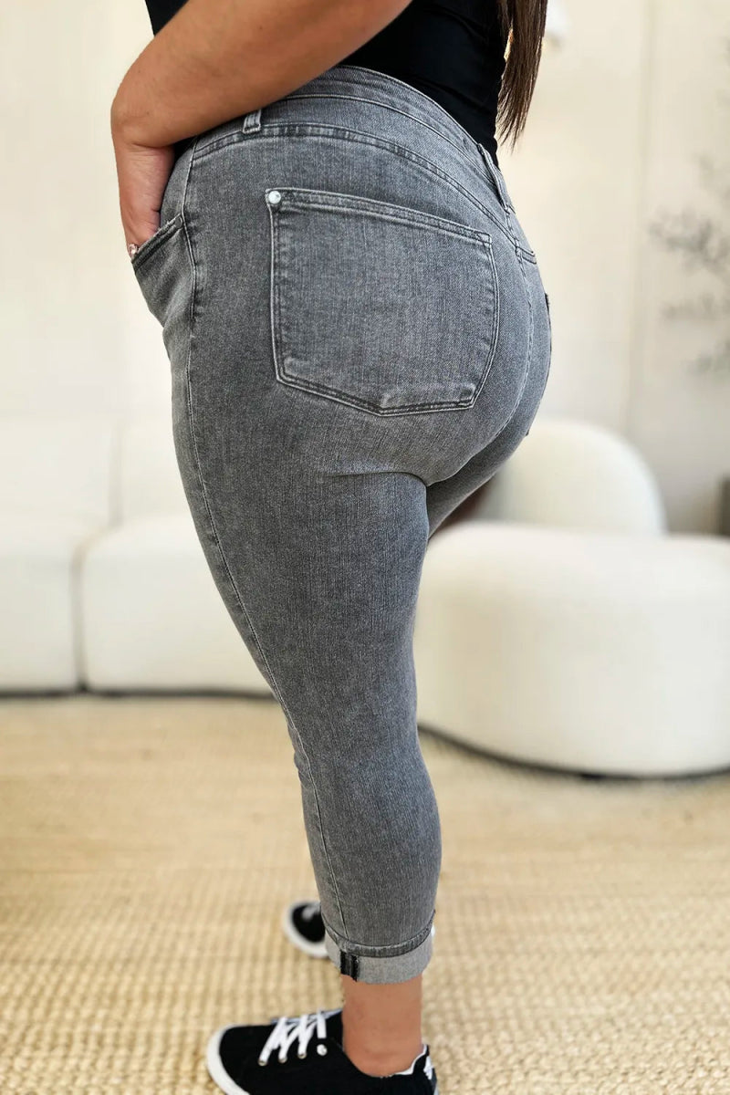 Button Fly High Waist Capri Jeans for Casual Comfort - AMVIM