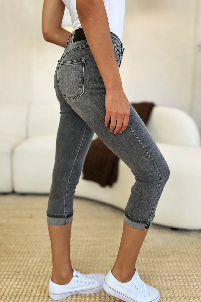 Button Fly High Waist Capri Jeans for Casual Comfort - AMVIM