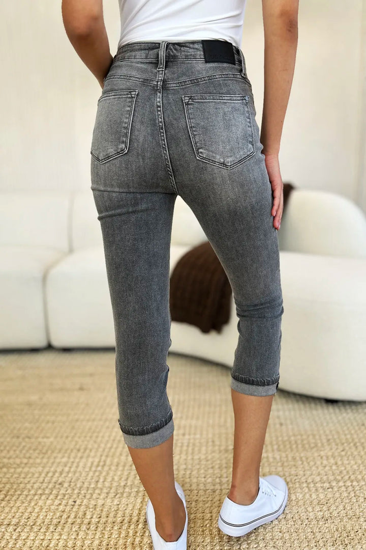 Button Fly High Waist Capri Jeans for Casual Comfort - AMVIM