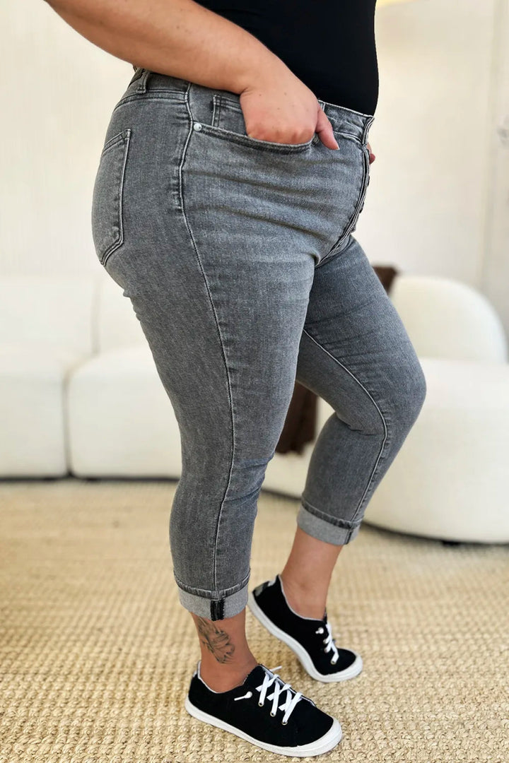 Button Fly High Waist Capri Jeans for Casual Comfort - AMVIM