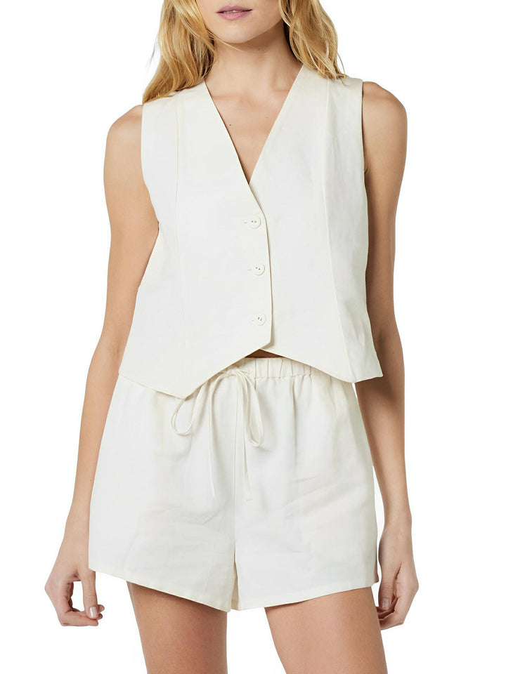 Button Up V - Neck Top and Pocketed Shorts Set - AMVIM