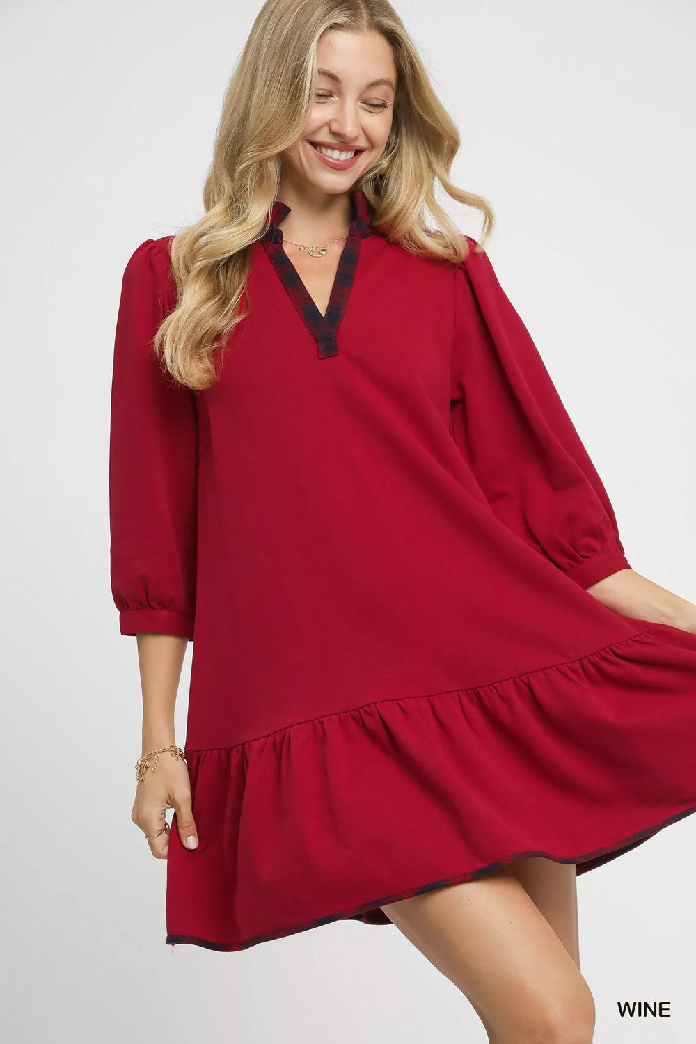 Women's French Terry Dress with Ruffle Hem – Relaxed Fit - AMVIM | SKU: 100100922631690, 100100922632477, 100100922633048
