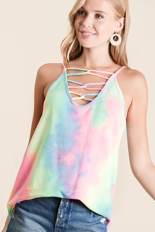 Caged Neck Terry Knit Camisole – Tie Dye Style - AMVIM