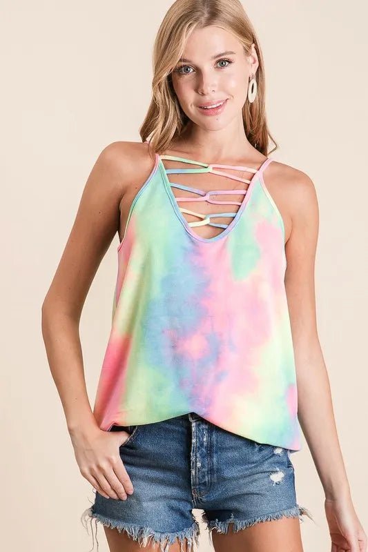 Caged Neck Terry Knit Camisole – Tie Dye Style - AMVIM