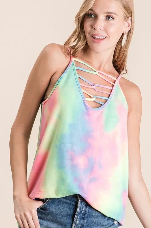 Caged Neck Terry Knit Camisole – Tie Dye Style - AMVIM