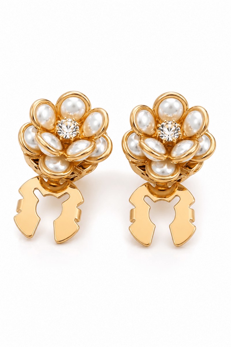 Camellia Flower Pearl Cufflinks - Gold Tone Statement Women&