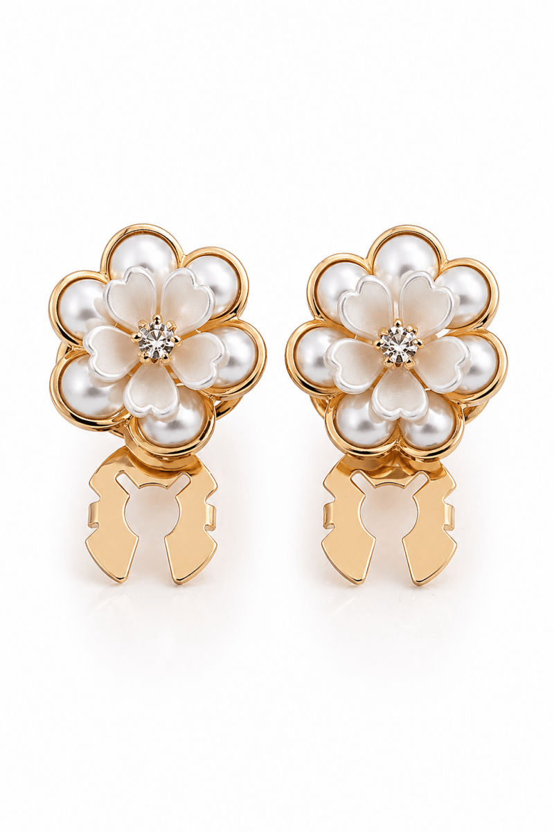 Camellia Flower Pearl Cufflinks - Gold Tone Statement Women's Accessory - AMVIM