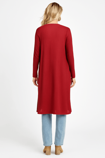 Cardigan long ribbed knit open front with pockets USA - made - AMVIM
