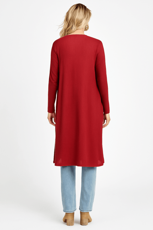 Cardigan long ribbed knit open front with pockets USA - made - AMVIM