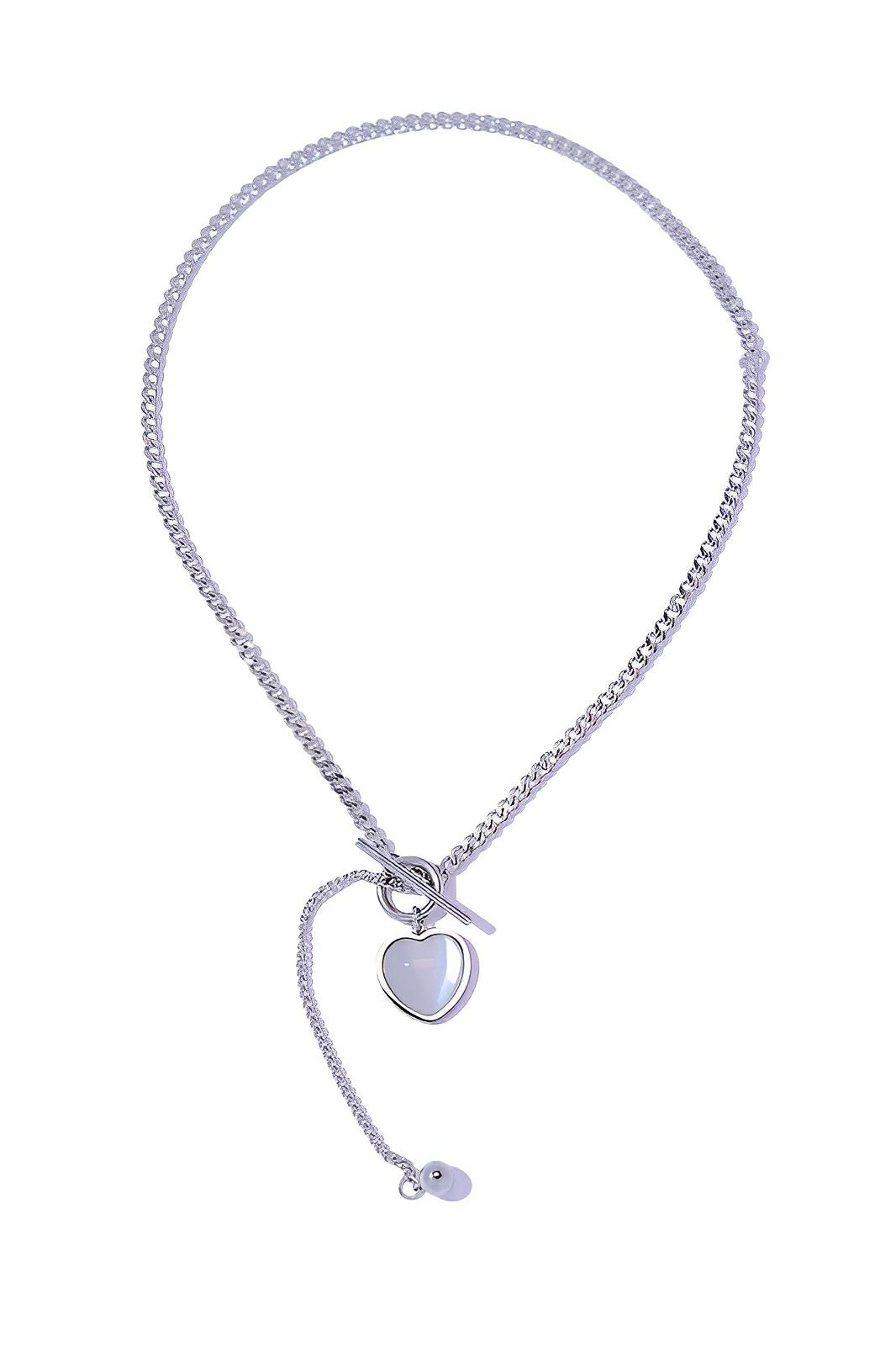 Cat's Eye Pendant Necklace in Silver Plated Steel – 17.7 in - AMVIM