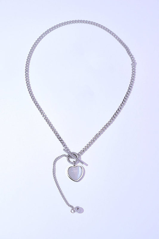 Cat's Eye Pendant Necklace in Silver Plated Steel – 17.7 in - AMVIM